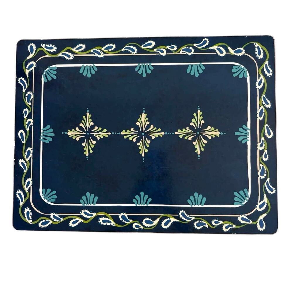 Williams Sonoma Blue Floral Vine Placemat Cork Backed 16” x 12”